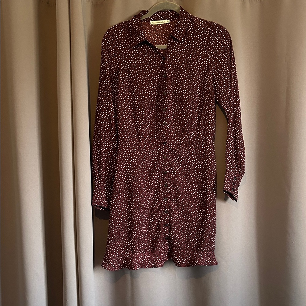 Abercrombie & Fitch Burgundy Polka Dot Long Sleeve Dress